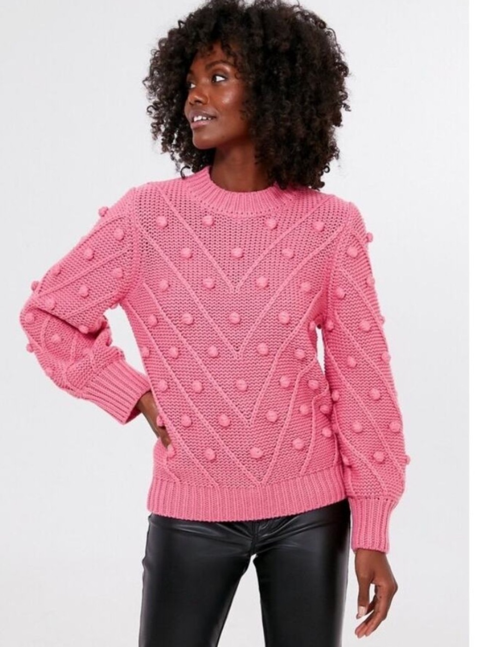 Tuckernuck Hyacinth House Punchy Pink PomPom Lainey Sweater Large